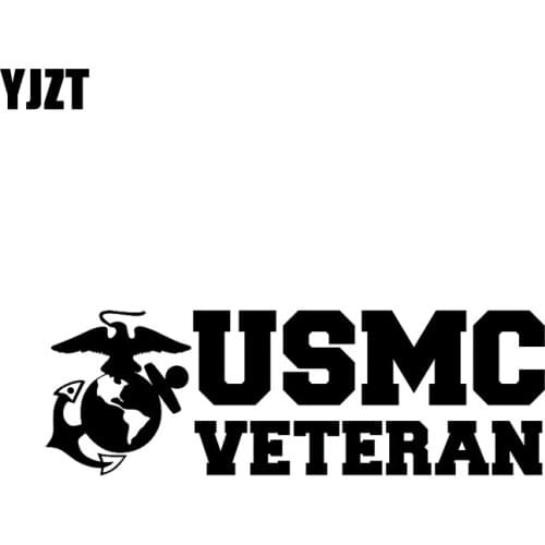 YJZT 14CM*4.7CM USMC VETERAN Vinyl Decal Car Sticker Military Service Armed Forces Black/Silver C3-0078