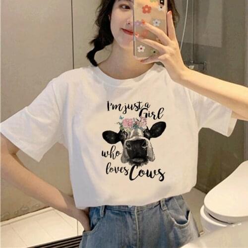 Funny Cows Printed Women Cartoon Short Sleeves Women Shirt Woman tshirts Cute Female T-shirt Kawaii Tees Fashion Clothing