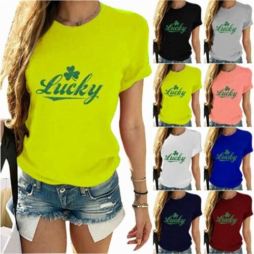 Women Short Sleeve Letter Printed Loose Top Blouse Casual Crew Neck T-Shirts