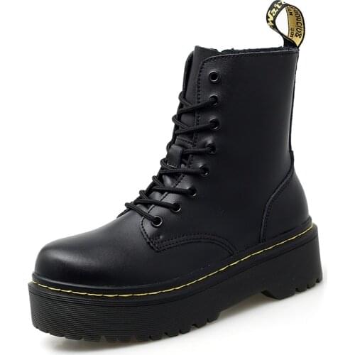 Genuine Leather Women white ankle Boots Flat Platform Boots Women Shoes Autumn Winter Fur Fashion Round Toe Lace-up Leather Boot