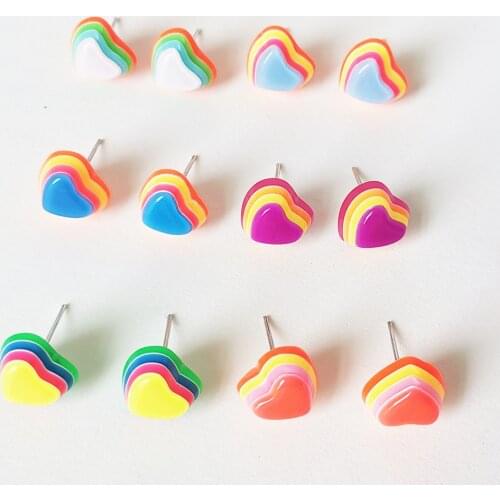 Lost Lady Mutil Layer Colorful Resin Heart Stud Earrings for Women 2021 New Sweet Girls Party Small Earrings Wholesale Jewelry