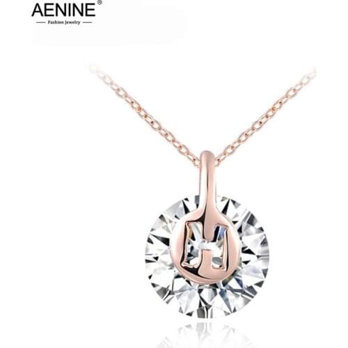 AENINE Christmas Gift Fashion Jewelry Rose Gold Color Luxury Round Stone Necklace Women Party Wedding Free Shipping L2030415300
