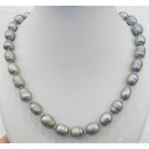 10-13MM SILVER COLOR NATURAL TAHITIAN PEARL NECKLACE 18" AAAA>>> free shipping
