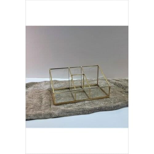 Gold Makeup Supply Glass Box Brass Makeup Organizer Nail Polish Cosmetic Storage Jewelry Storage Box Lipstick Holder