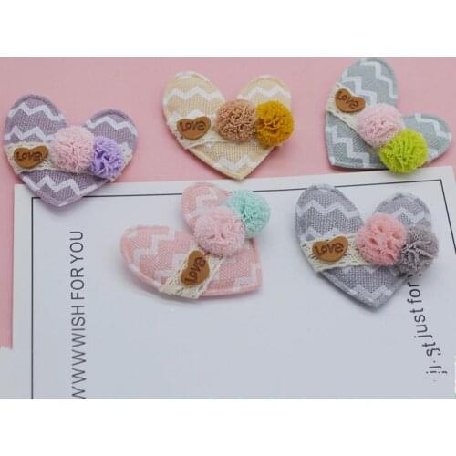 10pcs/lo t 5*4.5cm Stripe hair ball peach heart Patches Appliques For Clothes Sewing Supplies DIY Hair Decoration