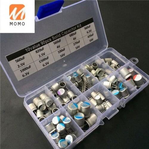 10 Values 90pcs Solid Capacitor Assorted Kit 2.5V~16V 100uF~1500uF With Box Capacitors 13 6.5 x 2.2cm Electronic Components