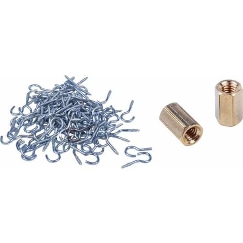 100Pcs Thread 1.2Inch Long Eye Bolt Eyelet Hook Screw & 25Pcs M4 X 10Mm Female Threaded Brass Hex Standoff Pillar Spacer