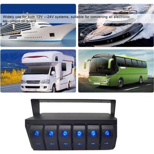 12/24V 6 LED Rocker Switch Panel Gang ON-OFF Double Light Switch for Marine Caravan RV Ship Toggle Switch Panel