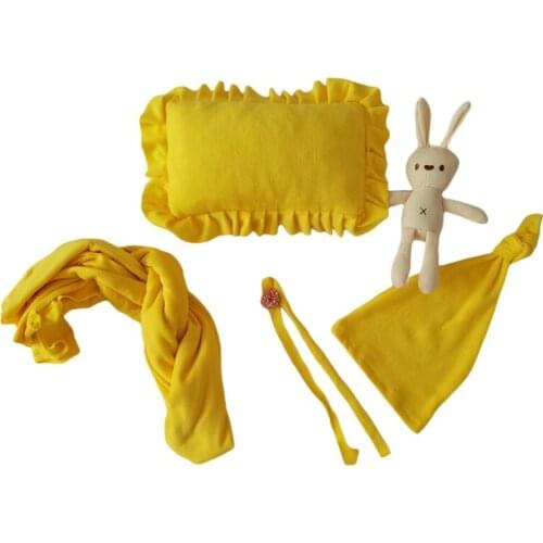 5Pcs Baby Receiving Blanket Beanie Cap Pillow Doll Headwear Set Infants Swaddling Wrap Turban Hat Headband Newborn Posing 69HE