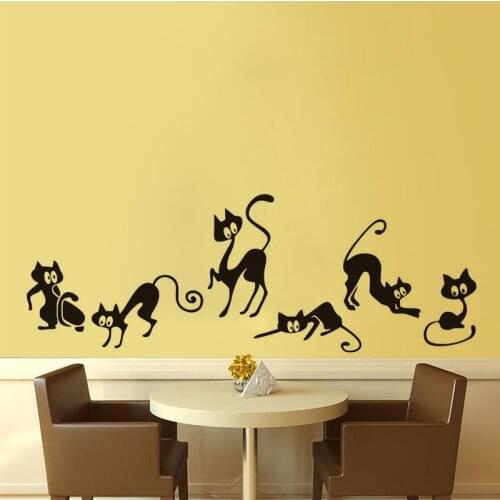 6pcs/set Cartoon Black Cute Kitten CatsWall Sticker For Kids Baby Room Home Decoration Child Birthday Gifts Vinyl Art Wall Decor