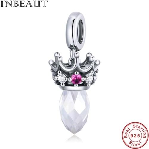 Authentic 925 sterling silver gorgeous crown charm pendant fit bracelet or necklace DIY crystal jewelry making for woman gifts