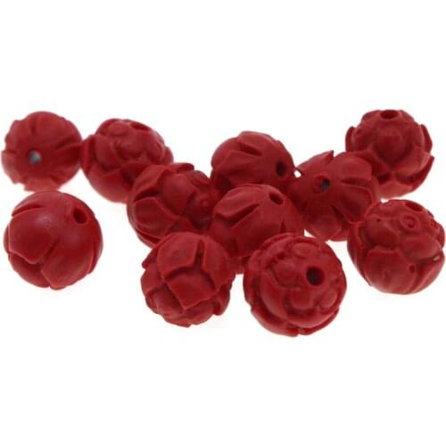 20pcs/lot Carved Flower Cinnabar Red Beads Round Beads 8 10 12 14 mm Loose Spacer Beads For Jewelry Making DIY Bracelet Findings