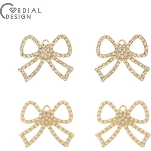 Cordial Design 100Pcs 21*24MM Jewelry Accessories/Imitation Pearl/Bowknot Shape/Jewelry Findings Components/Rhinestone Charms