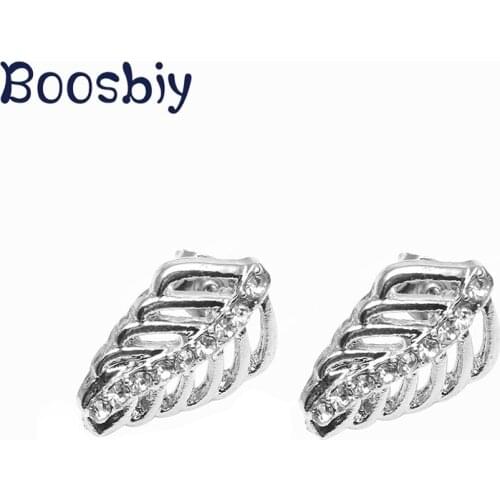 European Style Crystal Brand Stud Earrings for Women Silver Color Leaves Wedding Earrings Engagement Party Jewelry Gift