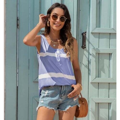 Striped Print T-shirt Womens Clothes Summer Casual Sleeveless Camisole Female Loose Harajuku Tank Tops Tee Shirt