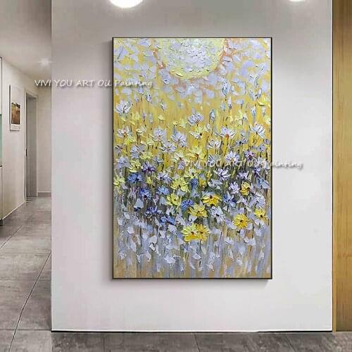 100% Handmade Bright Color Flower Oil Paintings 2 Pieces For Home Decoration Wall Art Pictures Flower Wall Art Gift Unframed