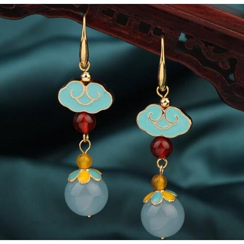 Chinas Wind Ethnic Sky Blue Ancient Decorative Pattern Drop Earrings,vintage New Earrings for Women Jewelry