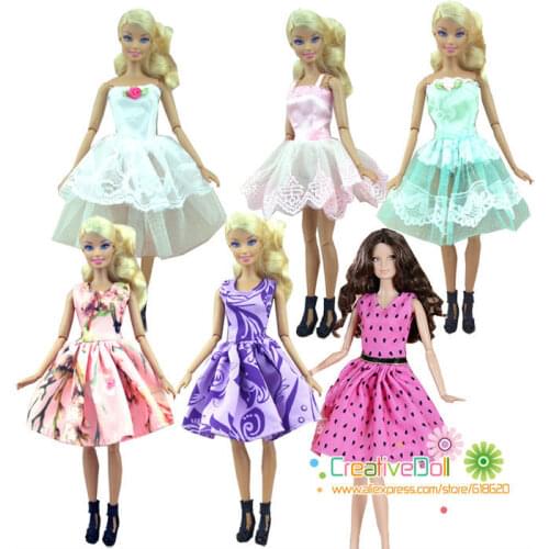 5sets Handmade fashion short dress For Barbie Doll dress baby girl birthday new year present for kids