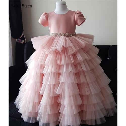 Beautiful Pink Flower Girls Dresses Beaded Sash Pageant Gowns for Kids Wedding Party Dresses