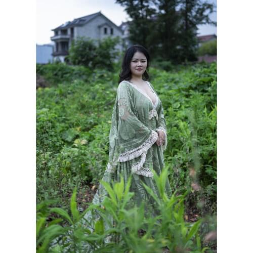 Boho Lace Floral Collar Photo Shoot Gown Pregnant Robe Maternity Dress Evening Party Costume for Women Photography Accessories