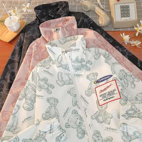 Spring Bears Print Jackets Women Plus Size Kawaii Loose Casual Female Zipped Cardigan Jacket Long Sleeve 2021 Women Clothes Top