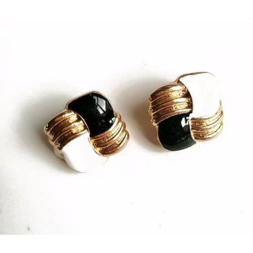 New Sweet White And Black Color Enamel Square Clip Earring