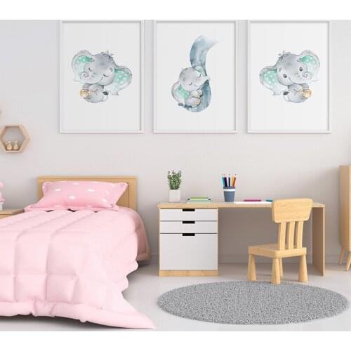 Cute Cartoons Baby Elephant Canvas Poster Nursery Wall Art Print Modern Painting Picture Home Decoration For Baby Kids Bedroom