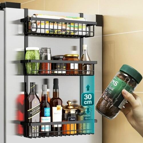 Multi-functional kitchen accessories organizer magnetic adsorption refrigerator side racks Japanese style simple shelf