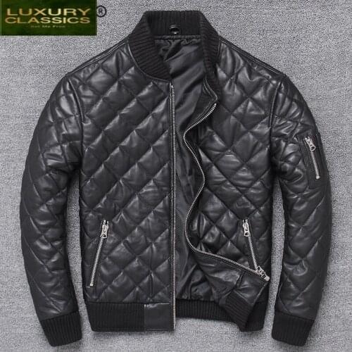 100% Streetwear Winter Autumn Real Leather Jacket Men Moto Biker Natural Sheepskin Coat Mens Genuine Leather Jackets 1988