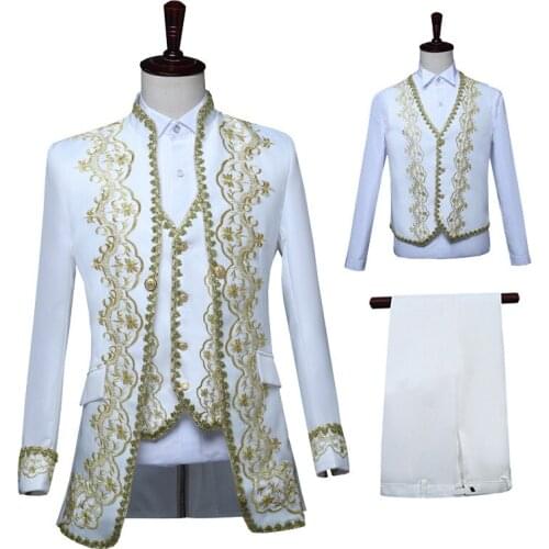 Men Medieval Coat Vest Pants 3Pcs Retro Clothing European Court Black and White Stage Performance Costume Cosplay 2021 New