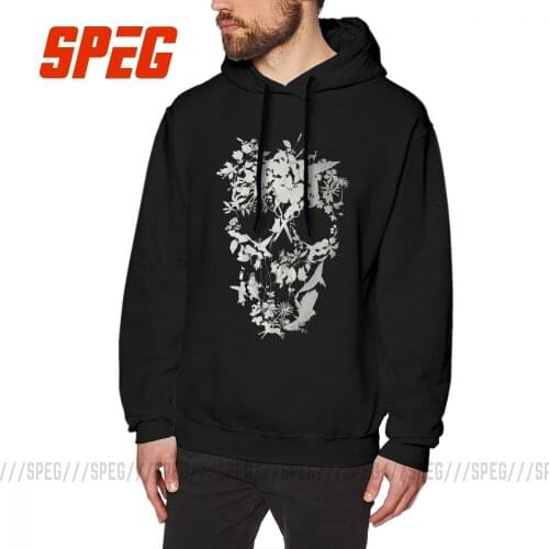 Mens Simple Skull Flower Hoodie Black 100% Cotton Hooded Sweatshirts Hipster Hoodie Shirt