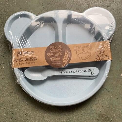 Cubs Childrens Dinner Set Wheat Straw Creative Tableware Baby Dish Tray Breakfast Tray Addition Fork and Spoon