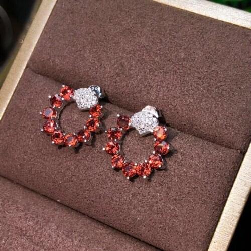 Natural garnet ear nail, made by famous designer, 925 Sterling silver, new product launch. Natural coloured gemstone ear studs