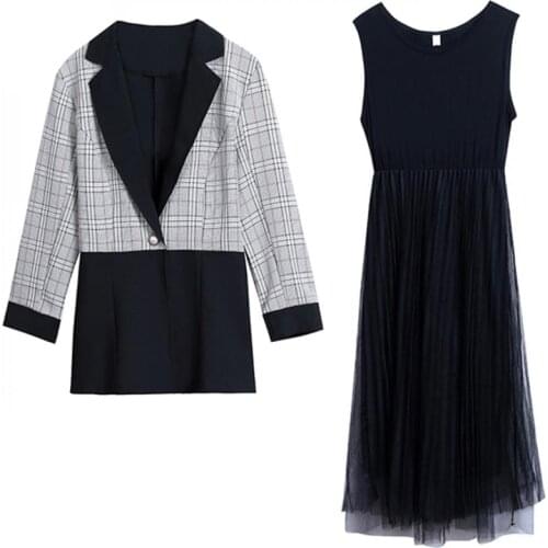 Spring Fall New Net Yarn Skirt Set 2 Piece Set Woman Business Suit Plus Size Year-old Femal Costume Office Work Ensemble Femme