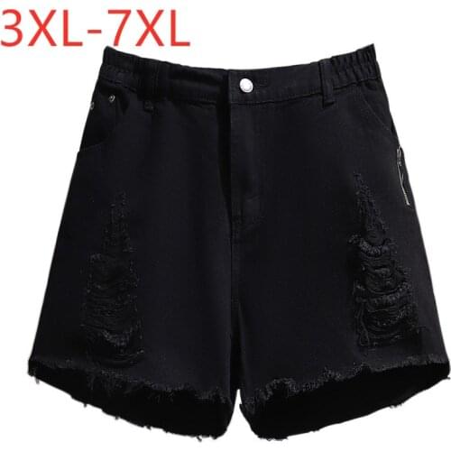 New 2021 Ladies Summer Plus Size Jeans Shorts For Women Large Loose Cotton Wide Leg Pocket Hole Denim Shorts 3XL 4XL 5XL 6XL 7XL