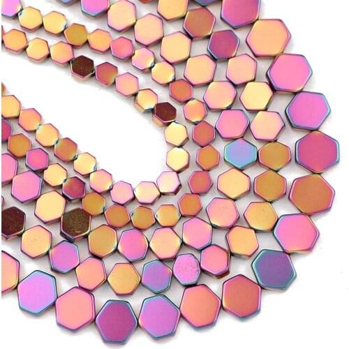 4/6/8MM Rose Red Flat Hexagon Spacer Beads Hematite Natural Stone Loose Beads for DIY Jewelry Making Bracelet Accessories 15"