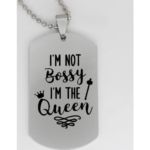 Ufine jewelry girls gift pendant army card I'm not bossy I'm the queen stainless steel Customed necklace N4091