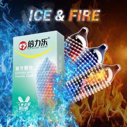 Fire & Ice Spike Condoms Adult Sex Products Large Dots Orgasm G-Spot Massage Penis Sleeve Thread Safe Condom Supplies for Sex