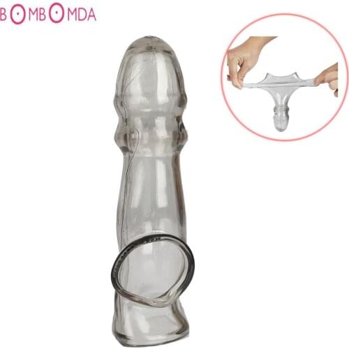 Male Reusable Condom Penis Sleeve Condom Stimulate G Spot Vagina Semen Lock Ring Delay Ejaculation Sex Toys For Men Sex Shop