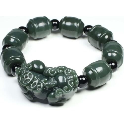 NATURAL XINJIANG HETIAN QING JADE BRACELETS DROP SHIPPING JADE STONE BEADS BRAVE TROOPS BRACELET & BANGLES FOR WOMEN MEN