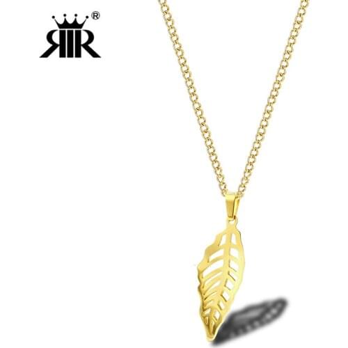 RIR Simple Gold Large Hollow Leaf Pendant Necklace Natural Woodland Inspired Organic Leaves Halloween Costume Accessories