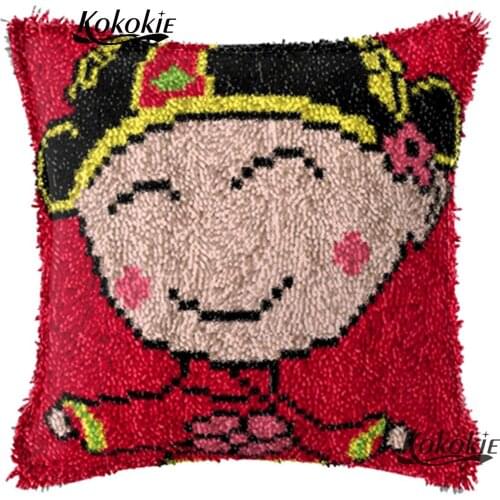Handmade chinese cross stitch latch hook rug canvas cushion embroidery needlework sets Crocheting Rug Kits Yarn wedding Pillow