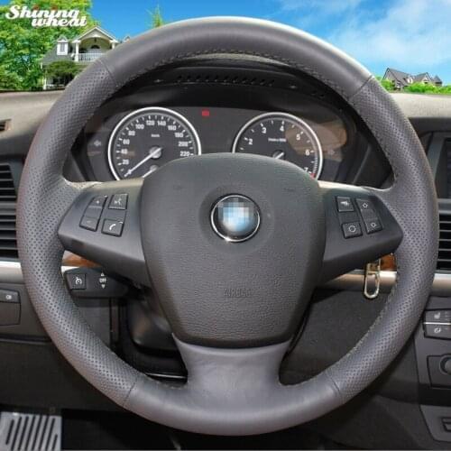 BANNIS Hand-stitched Black Genuine Leather Car Steering Wheel Cover for BMW E70 X5 2007-2011