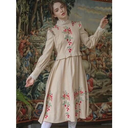 Spring Summer Dress Sundress Women Vintage Elegant Slim Midi Dress Luxury Embroidery Lace Patchwork Cotton Long Dress Clothes