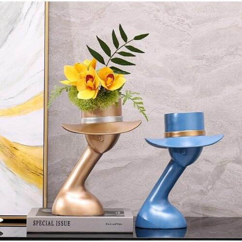 Nordic Ins Creative Resin Hat Girl Vase Sculpture Ornaments Home Living Room Desktop Decor Crafts Flower Arrangement Container