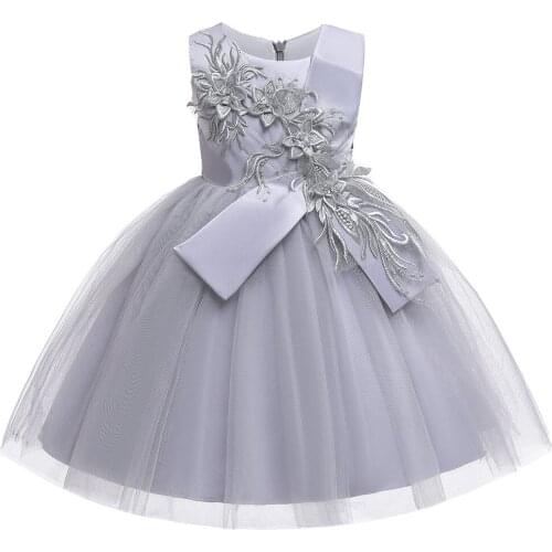 Stylish A-line applique flower girl dress embroidered delicate wedding birthday party dress green silver blue red tulle dress