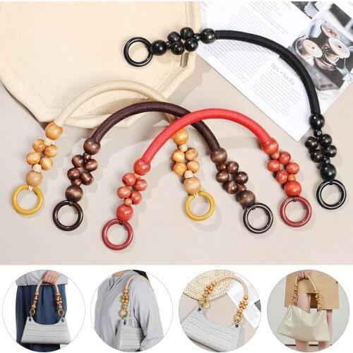 Wooden Bead Bag Handle Rope Fashion Vintage Shoulder Belt Strap for Handbag DIY Replacement Purse Accessories 46cm