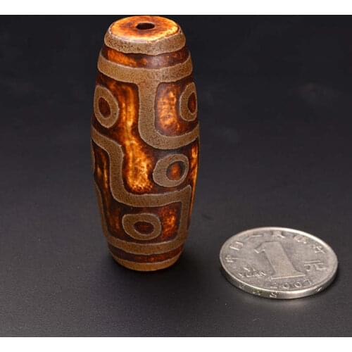 Tibetan Nine Eyes Dzi Antiqued Agates Amulet Bead Pendant Old Dzi Long Shuttle Beads 55mm TSB0209