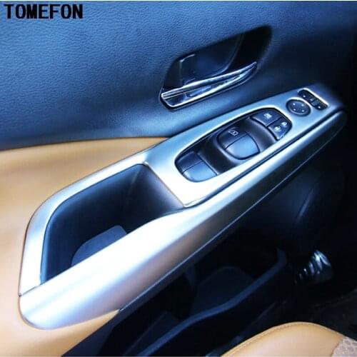 TOMEFON For Nissan Kicks 2017 LHD Stainless Steel Car Interior Styling Inner Door Window Switch Lift Button Panel Cover 4pcs
