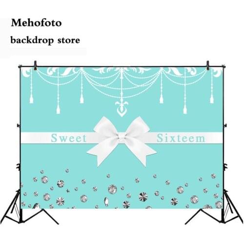 Mehofoto Breakfast Blue Bow-Knot Birthday Backdrop Sweet 16 Turquoise Bow Photography Background Vinyl Bridal Shower Wedding 278